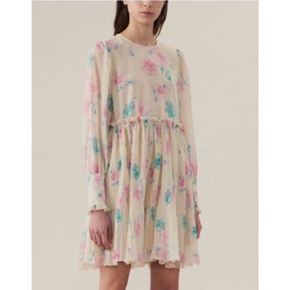 NWT GANNI MINI DRESS PLEATED GEORGETTE AFTERGLOW SZ 36 US 4 - Picture 5 of 11